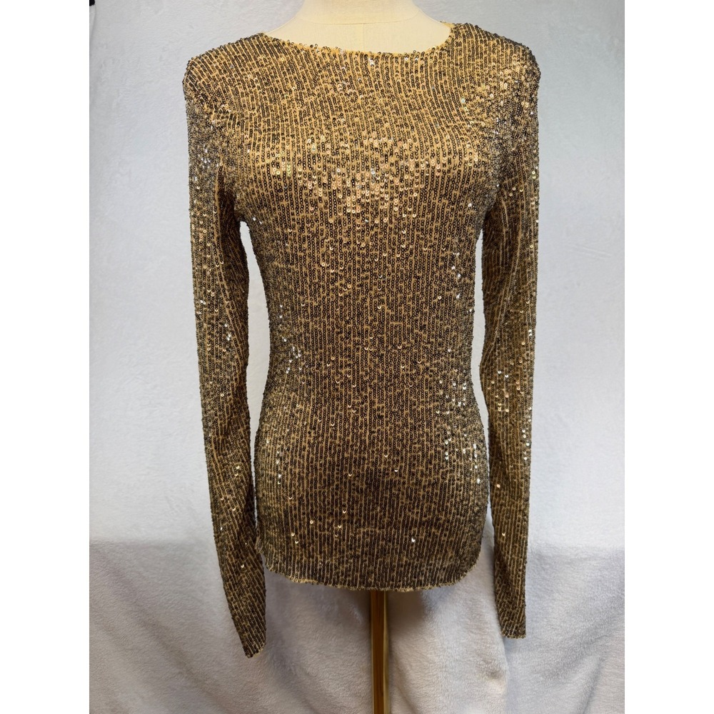 Free People Intimately Gold Rush Sequin Long Sleeve Top Small NWT